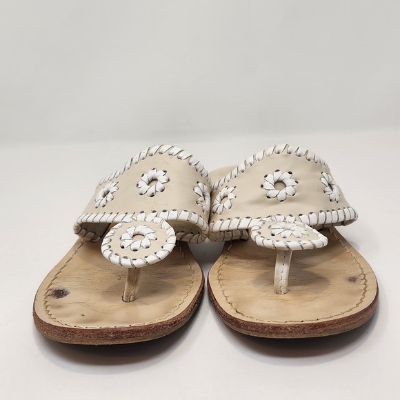 Jack Rogers Womens Hampton Thong Slip On Sandals Size 7 M Tan Cream Leather - Picture 3 of 9